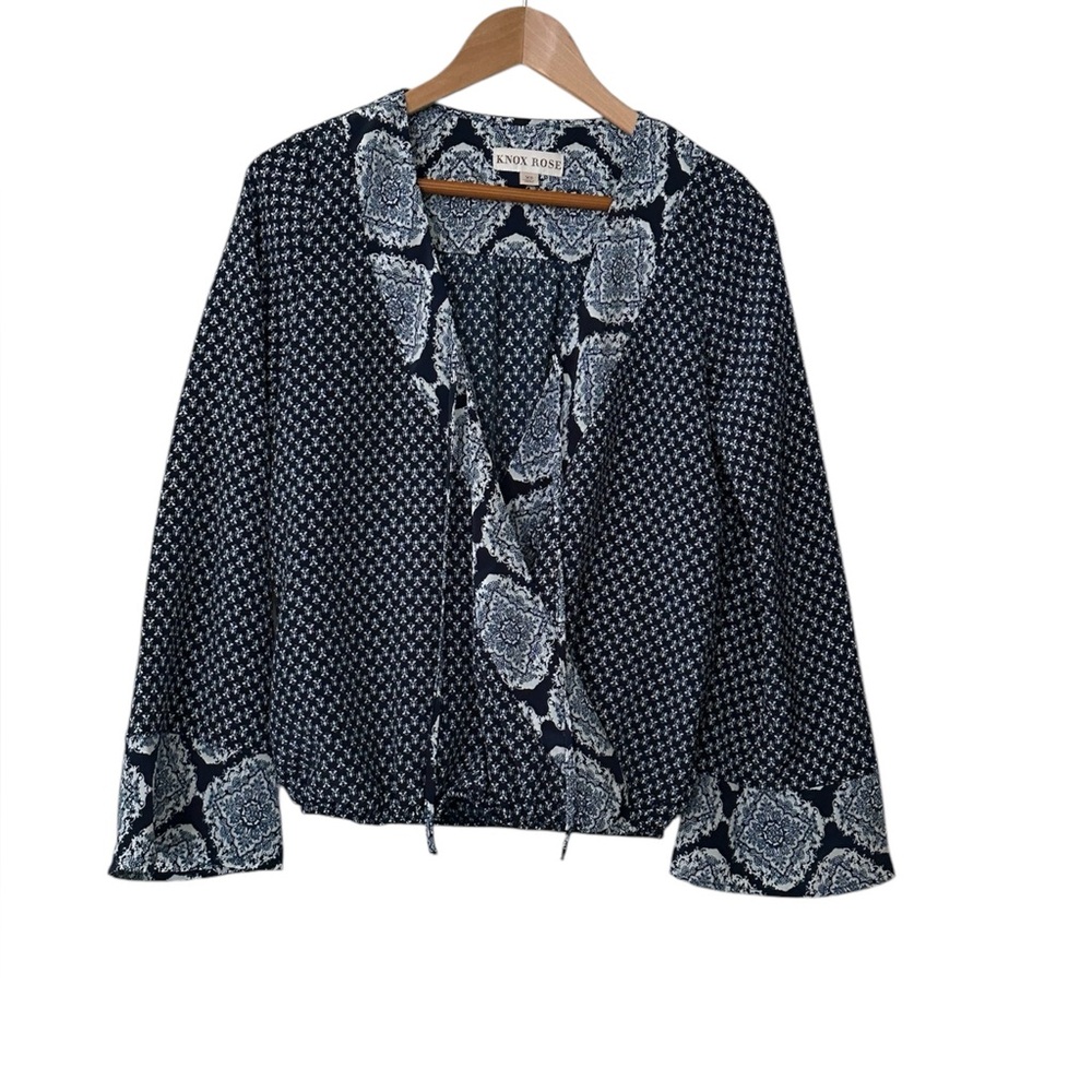 Knox Rose navy & white boho wrap style women’s top sz XS